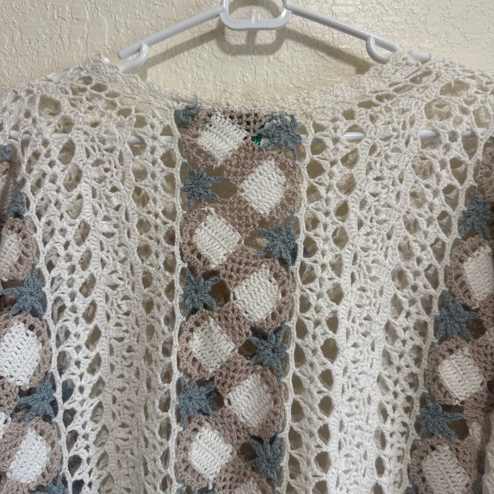 Colleen's Collectables Crochet Sweater Hand Knitted Ramie Cotton Boho Cream‎ L - Picture 11 of 14